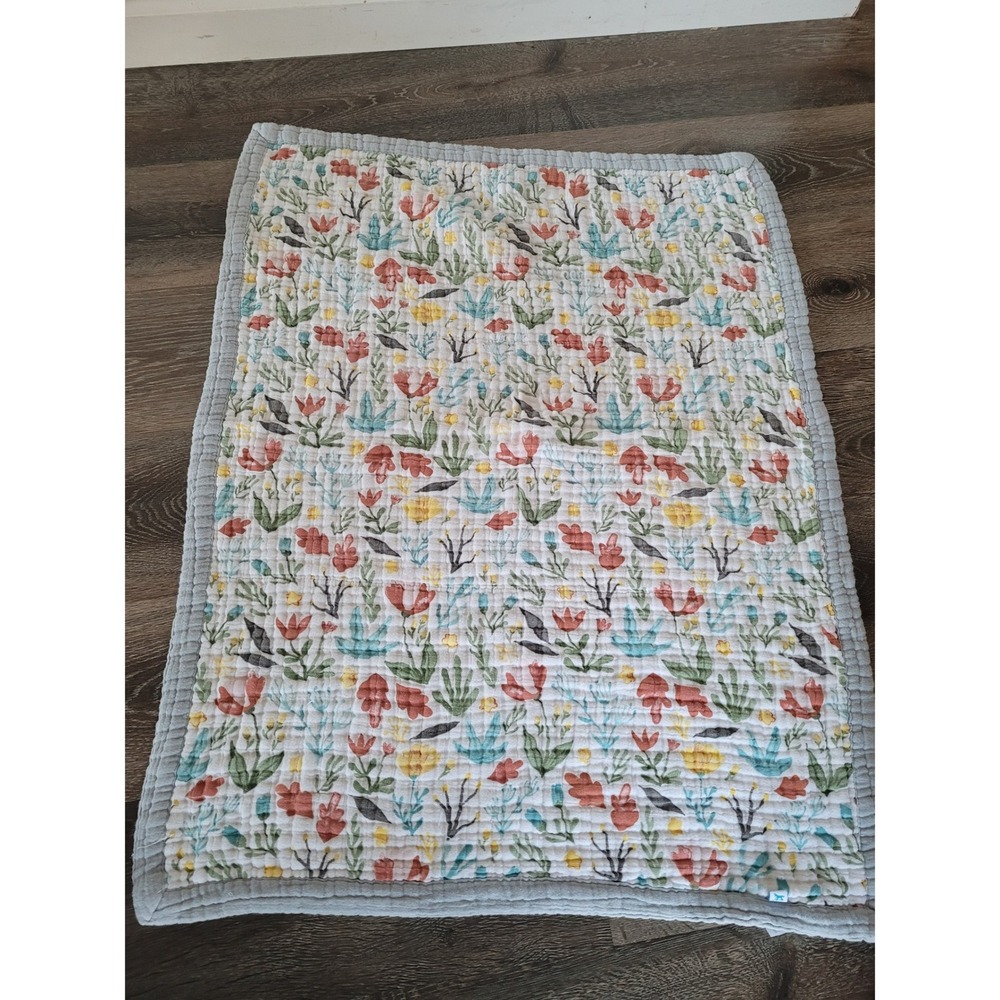Little Unicorn Cotton Muslin Quilt Wildflower Botanical Floral Grey 30x40 #7